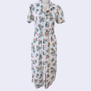 WeWoreWhat Citrus Print Linen Blend Midi Shirt Dress Tie Waist Size S Dopamine